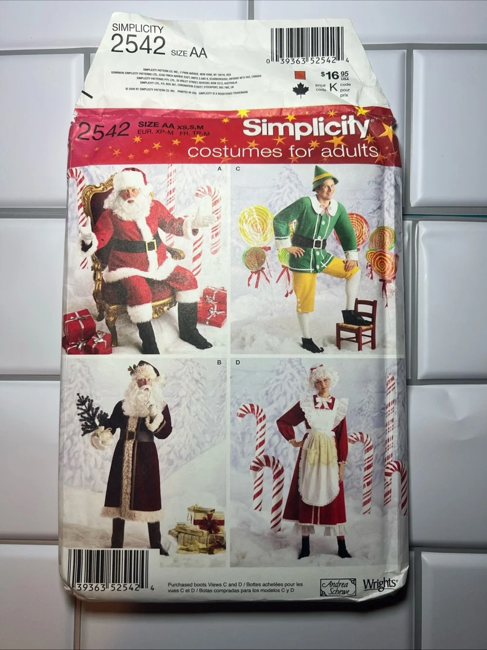 Simplicity 2542 Adults' Holiday Costume Pattern - Santa, Elf, Mrs. Claus AA